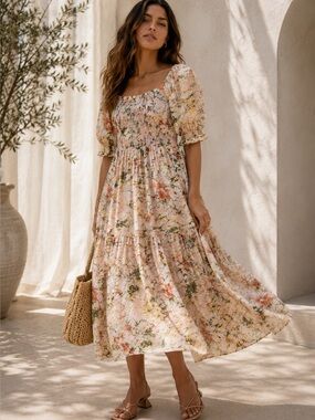 INC International Concepts Peach Floral Maxi Dress